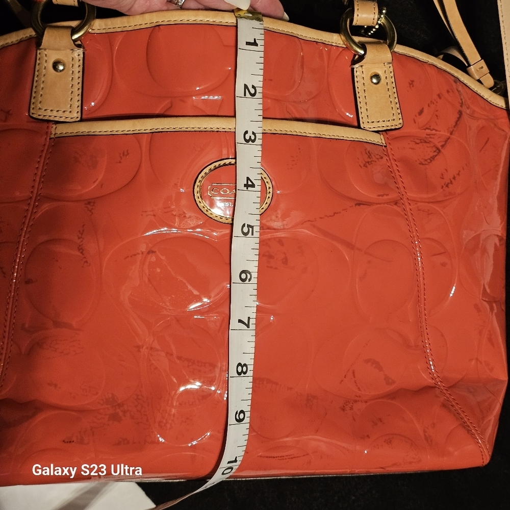 Coach Peyton Embossed Tote Orange/Coral - Picture 3 of 16